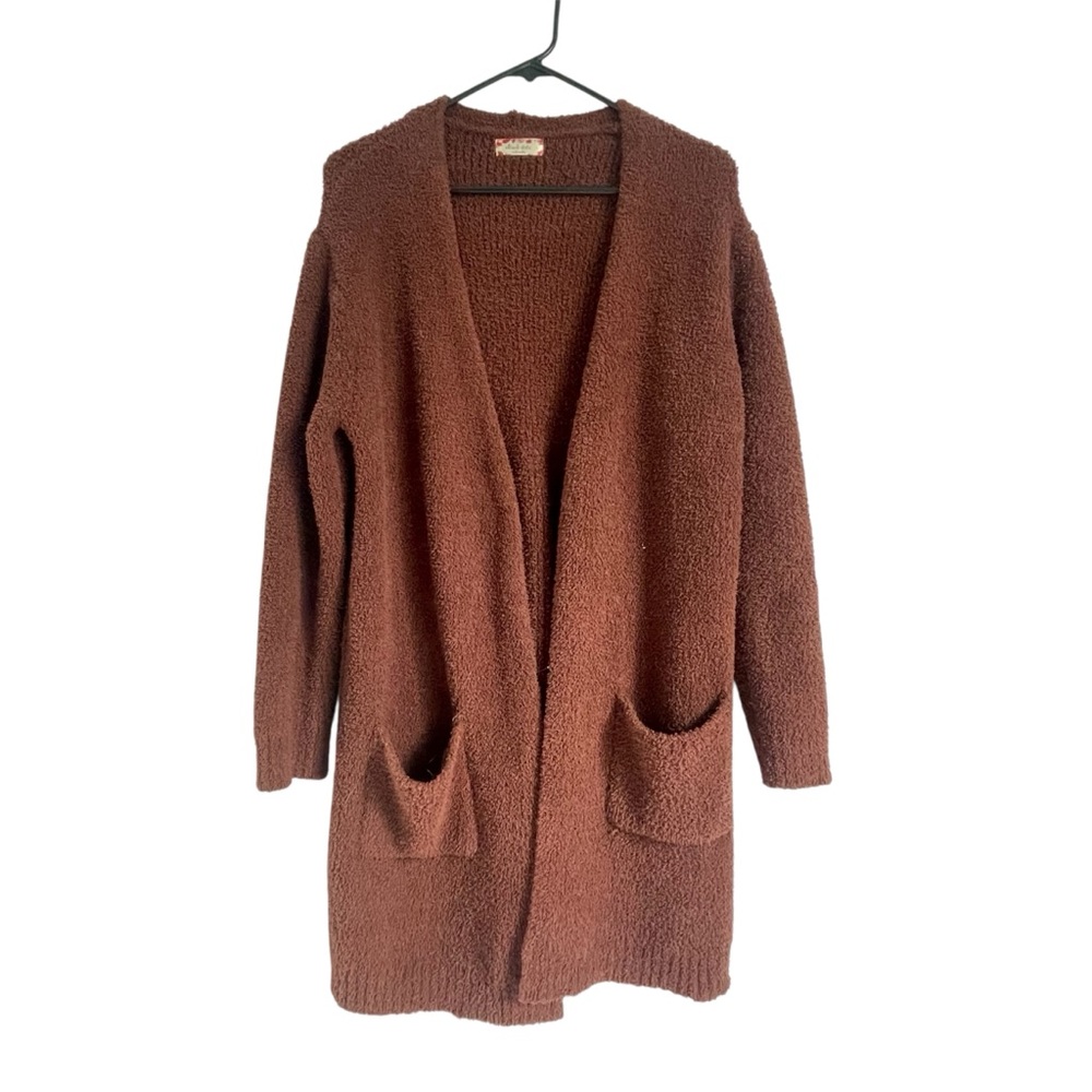 Altar'd State Rich Brown Open-Front Two Pocket Cozy Cardigan Size L